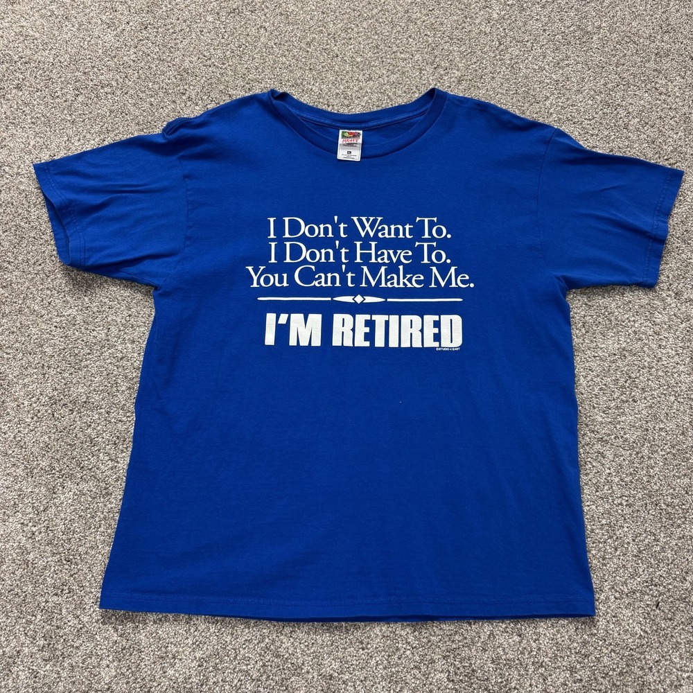 Vintage Fruit Of The Loom Shirt Mens XL Blue I'm Retired Funny Tee T-Shirt